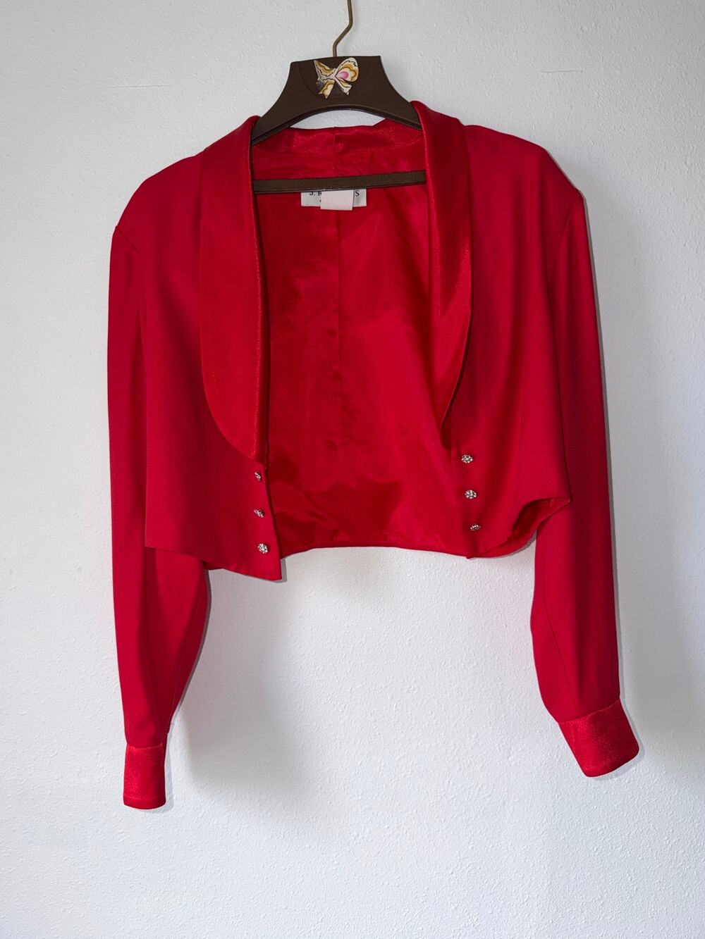 Vintage Red Cropped Bolero Jacket Evening Shrug Dressy Layer J.R Nites Size 16